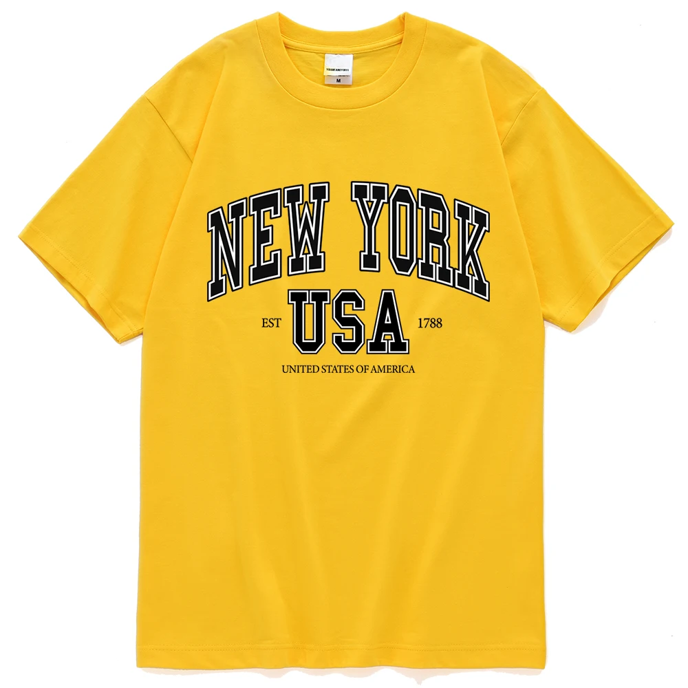 

New York Usa Est 1788 Street City Letter Print T-Shirt Man Korean Graphic Short Tees Creativity Fit Top Cool Cotton T Shirt Mens