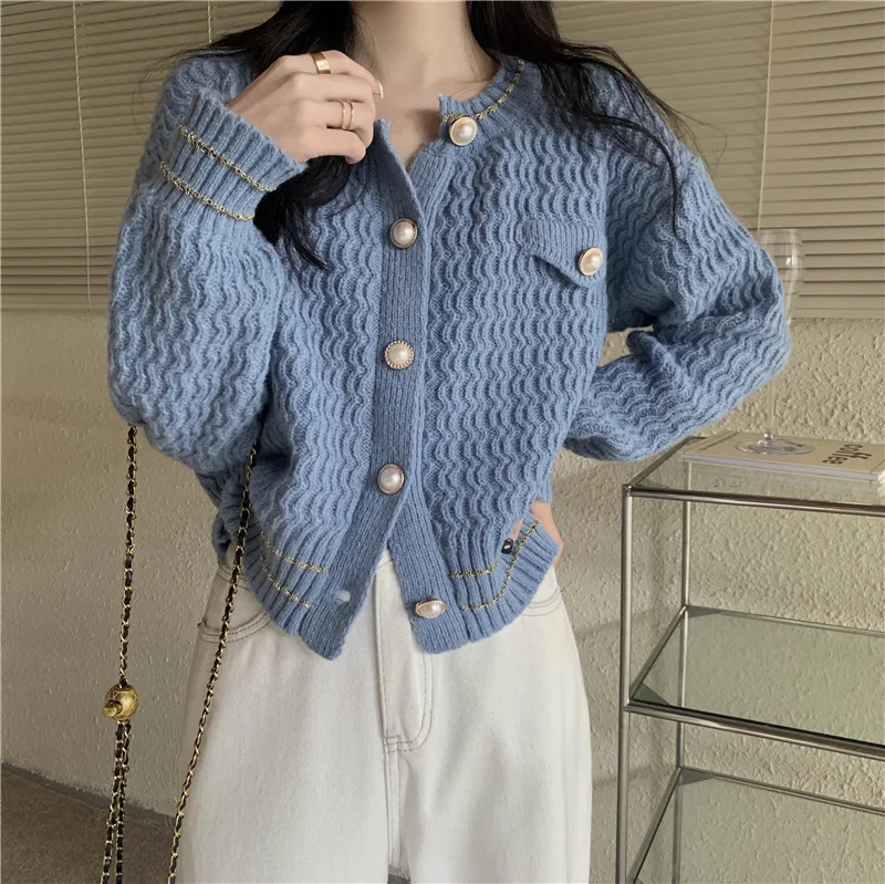 

2022 New Fashion Long Sleeve Knitwear Women's Slouchy Knitwear Winter Women's Temperament Versatile Design Small Short Sweater