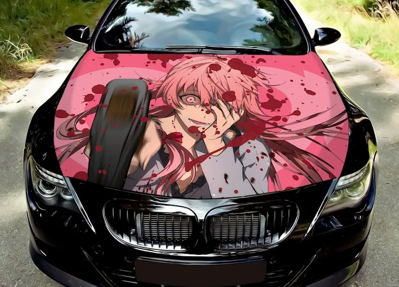 

Car hood anime girl, gun, vinyl sticker, graphic decal, truck decal, truck graphic, bonnet wrap decal, , Any Car