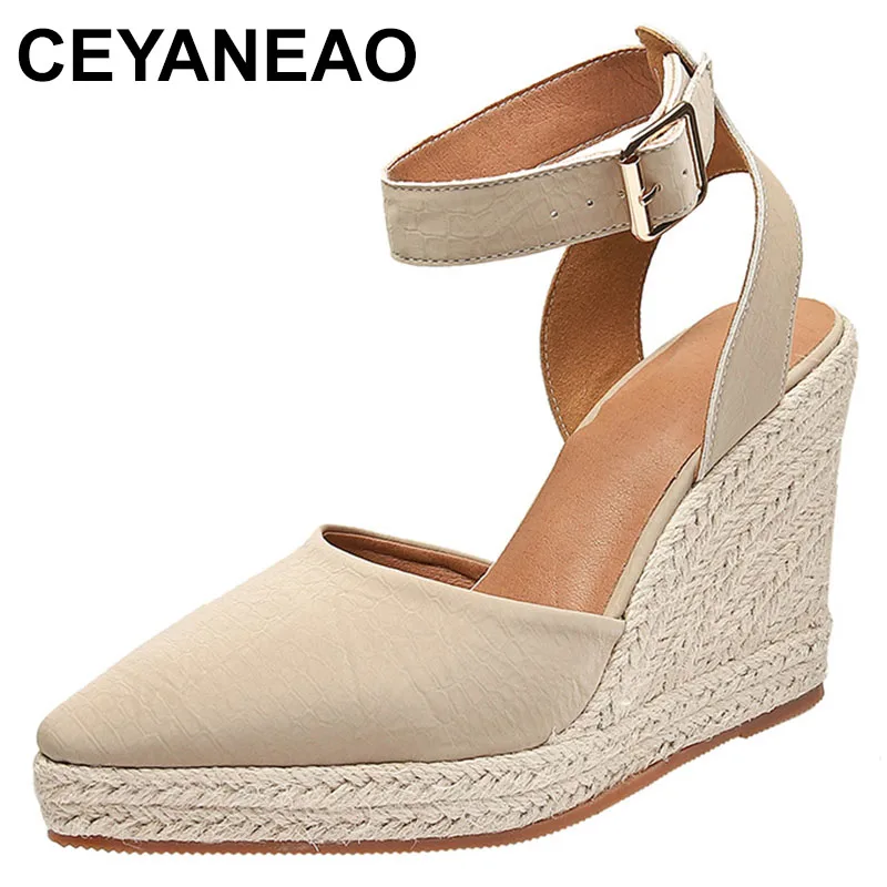 

10cm Ankle Strap Sandals Women Elevate Wedges High Heels Shoes Ladies Office Dress Wok Flats Thick Sole Platform Sandalias