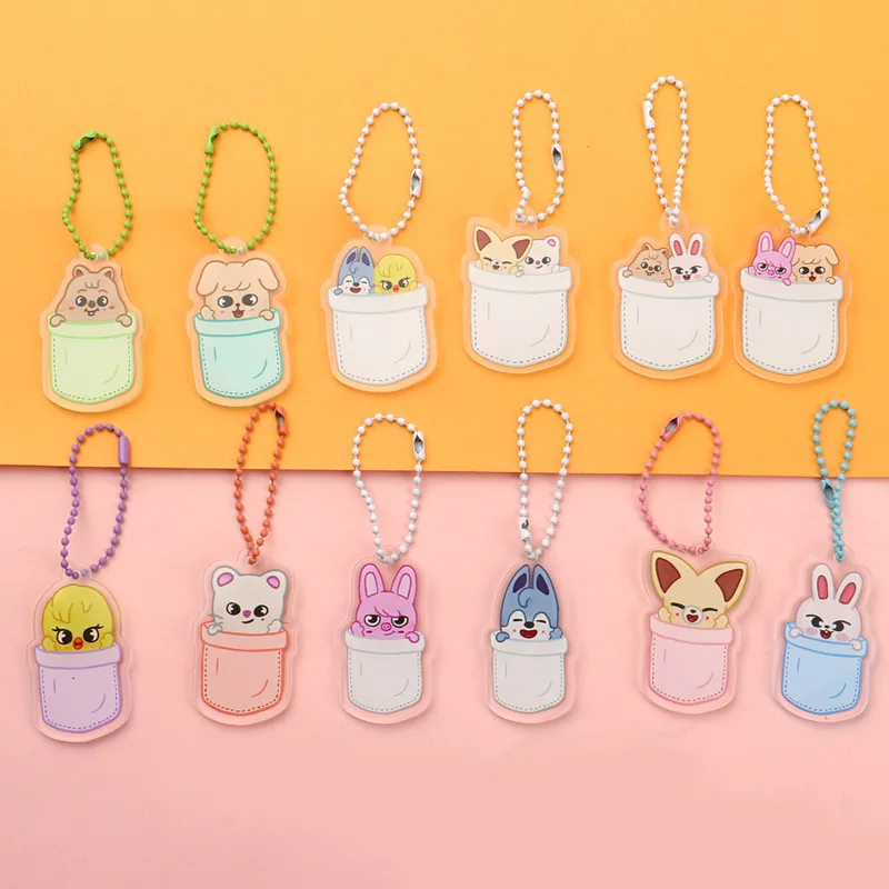 

New skzoos Kawaii Cartoon series Stray kids Double Sided Bead Keychain Transparent Acrylic Bag Pendant Girl's Heart Gift