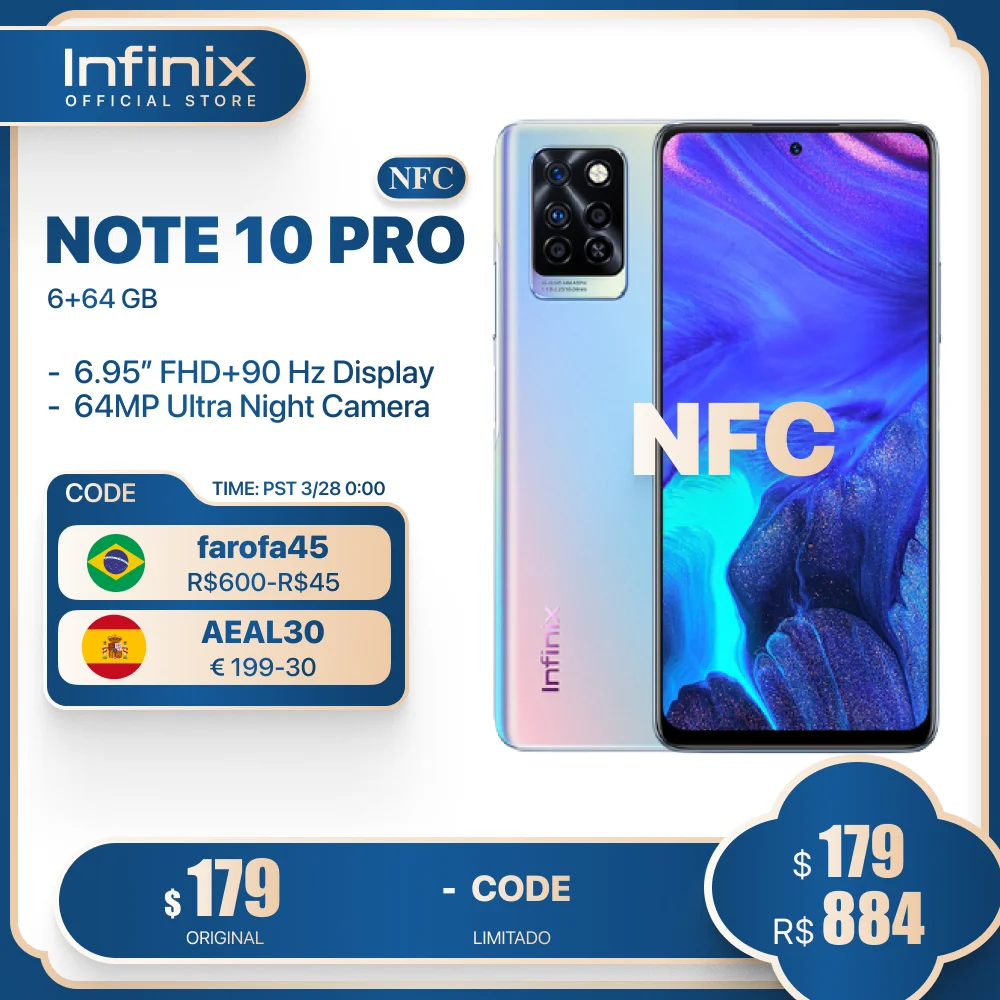 

Infinix NOTE 10 PRO SmartPhone NFC Facial Recognition Unlock 33W Super Charge Octa-core Helio G95 6.95 Inch 90Hz High Refresh