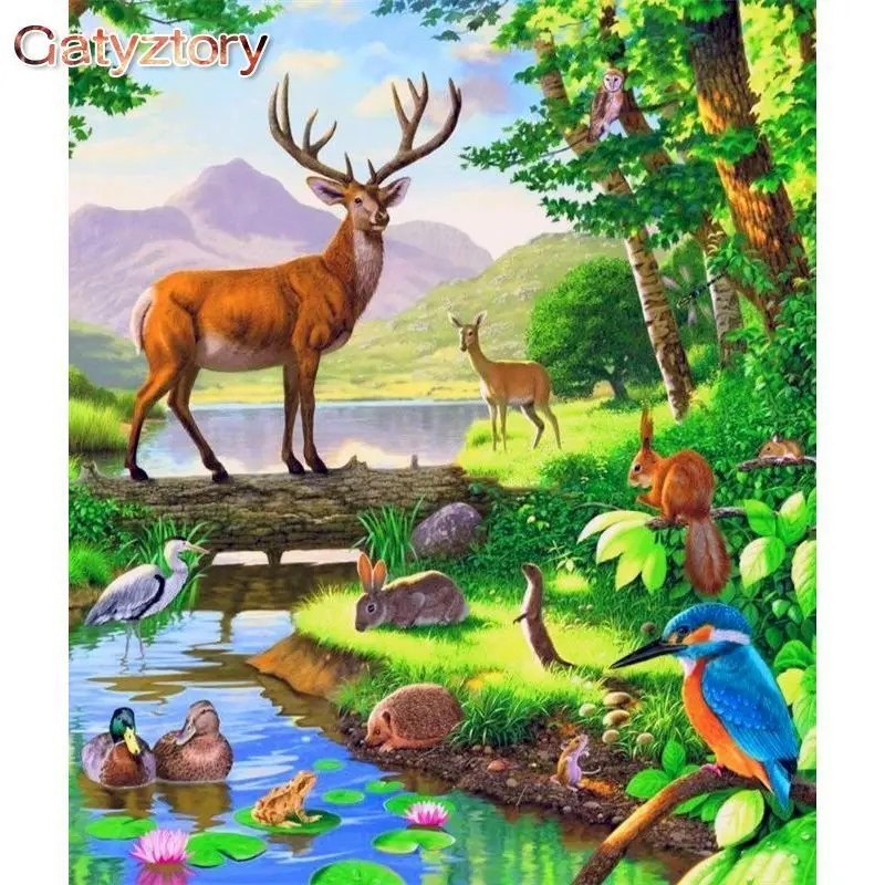 

GATYZTORY Oil Painting By Numbers For Adults Deer Animal Paint By Number Modern Home Decoration Artcraft Framed Picture Drawing