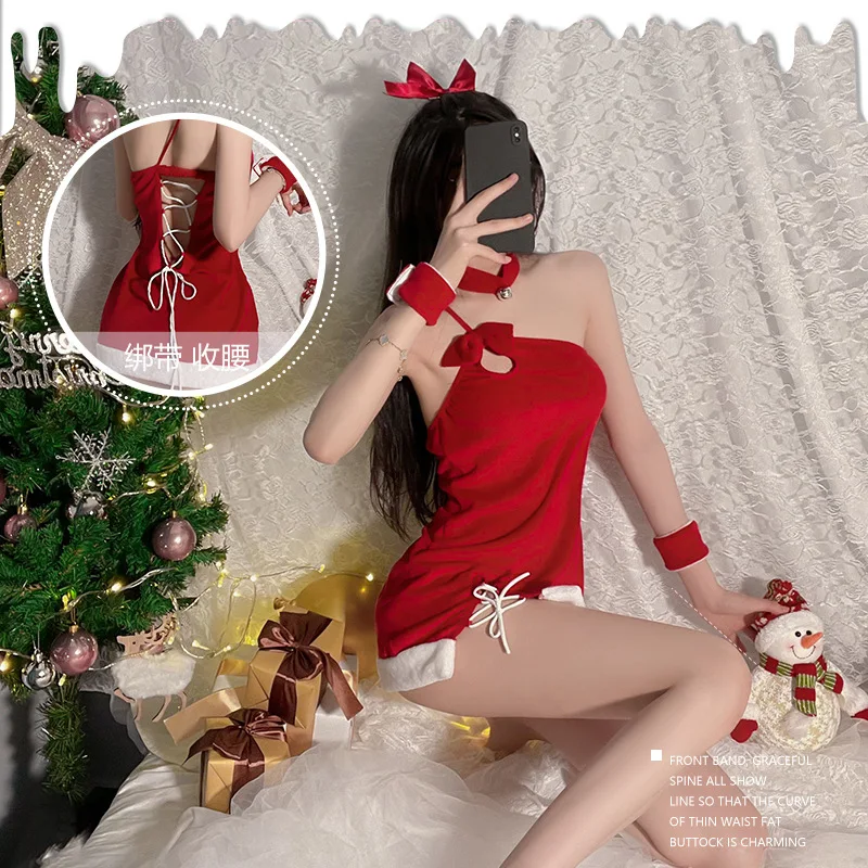 

Hot Sexy Women Christmas Cosplay Costumes Plush Outfit Velvet Temptation Backless Bow Lingerie Nightclub Shawl Uniform New