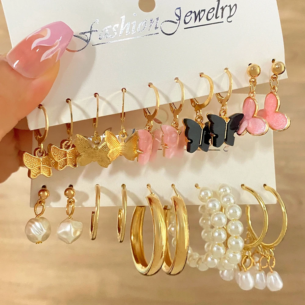 

Fashion Korean Pink Color Butterfly Pendant Earrings For Women Pearl Heart Long Tassels Dangle Earrings Girls Jewelry Accessorie