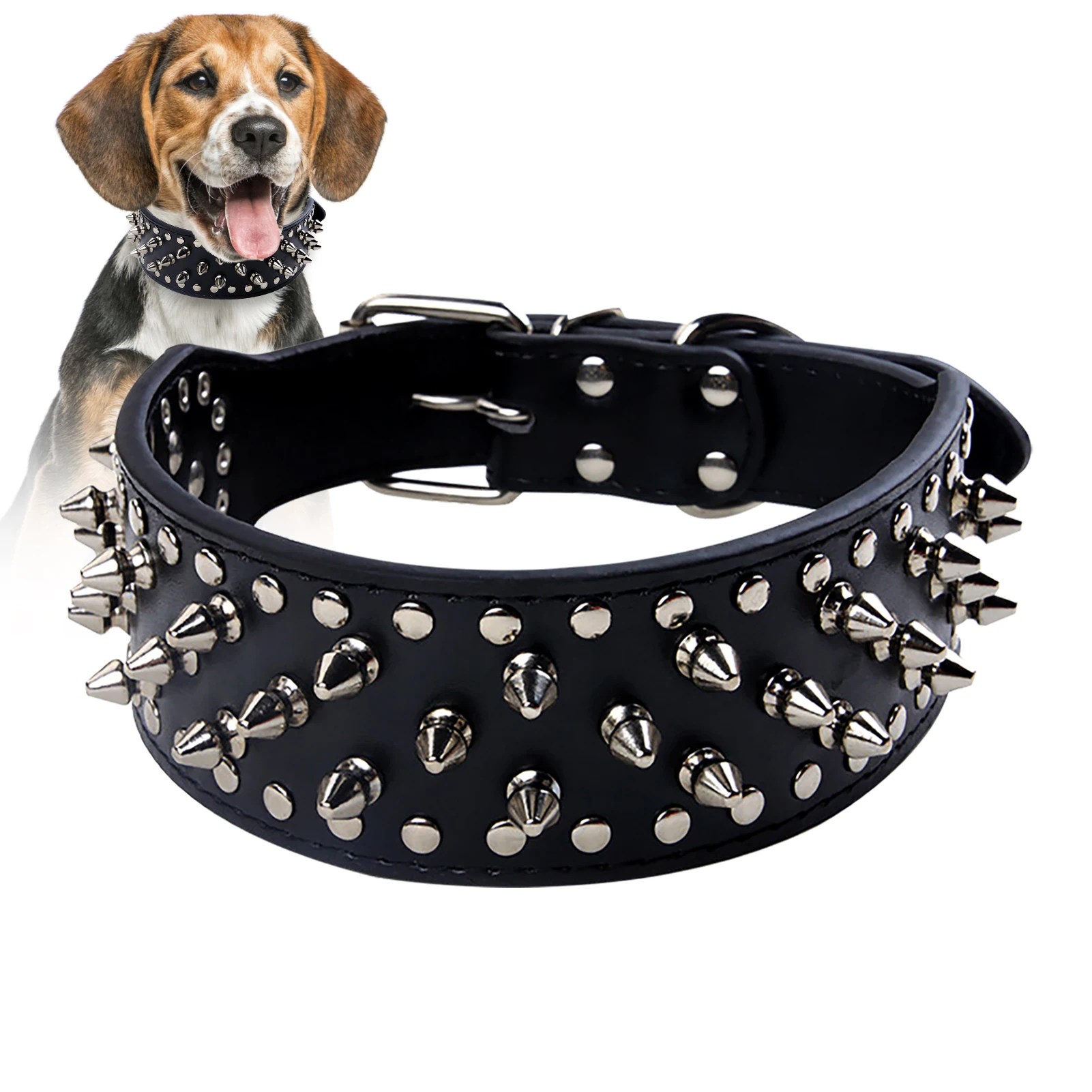 

Регулируемая заклепка бульдог модная Шипованная кошка D-кольцо панк широкий Шипованный ежедневный ошейник из искусственной кожи прочный ошейник против укусов для собак щенков
