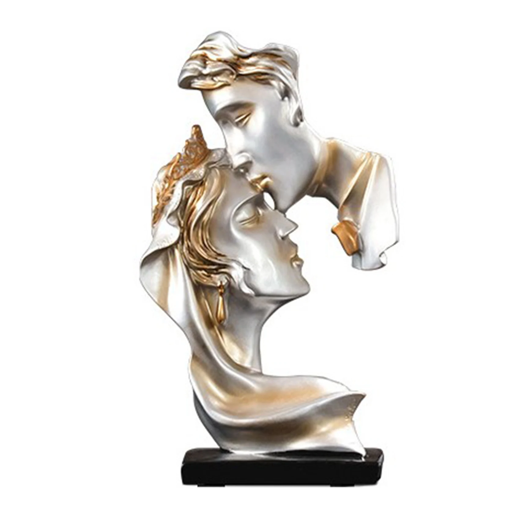 

Resin Sculpture Art Romantic Couple Kissing Character Statue Living Room Wine Cabinet Ornaments for Home Decor - Gray