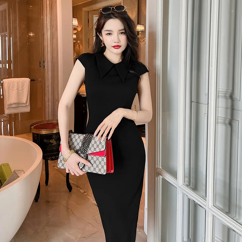 

Summer New Women's Clothing New Chinese Temperament Doll Collar Age-reducing Slim Bag Hip Slit Dress Trendy