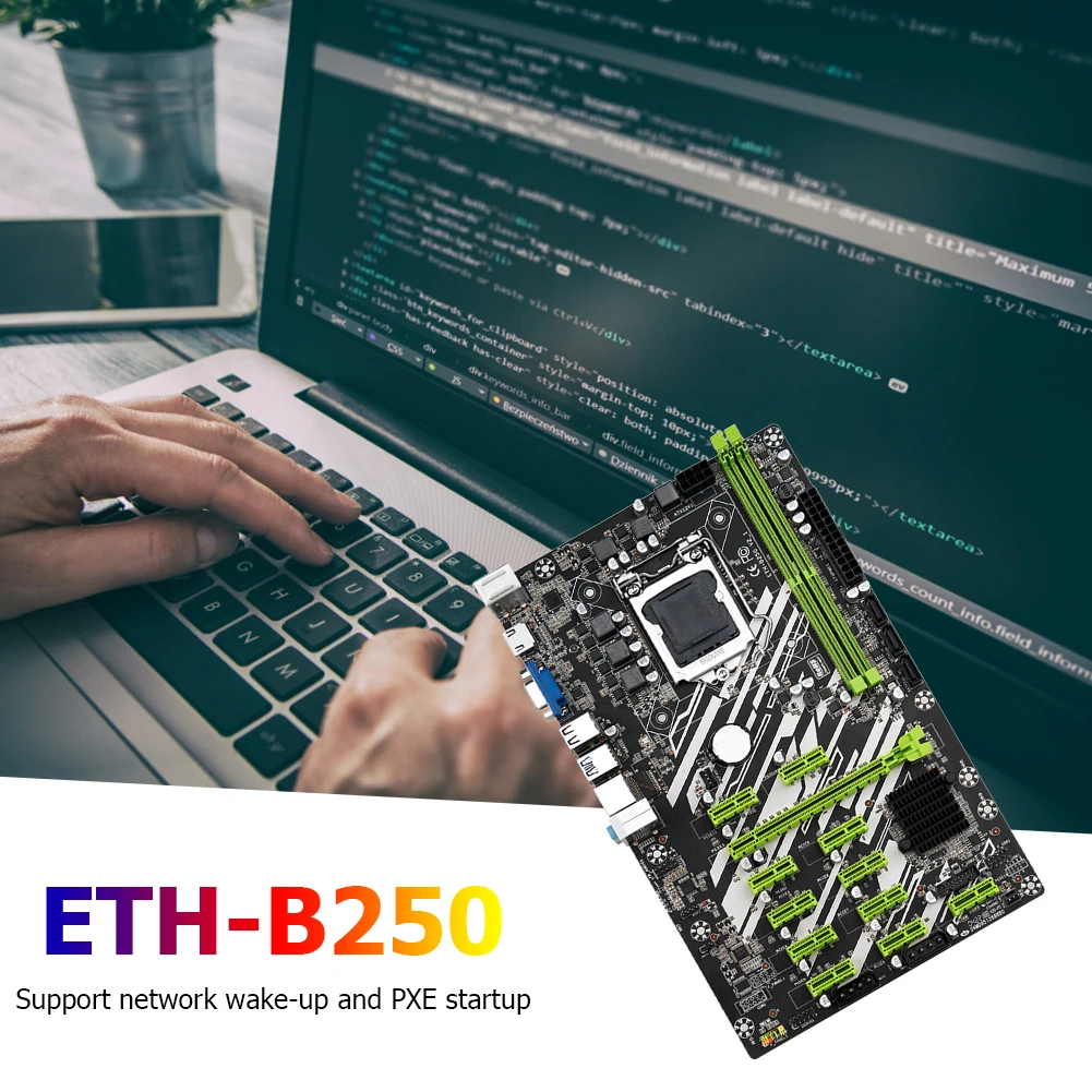 

New ETH-B250 BTC Mining Motherboard PCI-E16X Graphics Card LGA 1151 DDR4 SATA3.0 VGA HDMI-compatible Support VGA HDMI For Miner