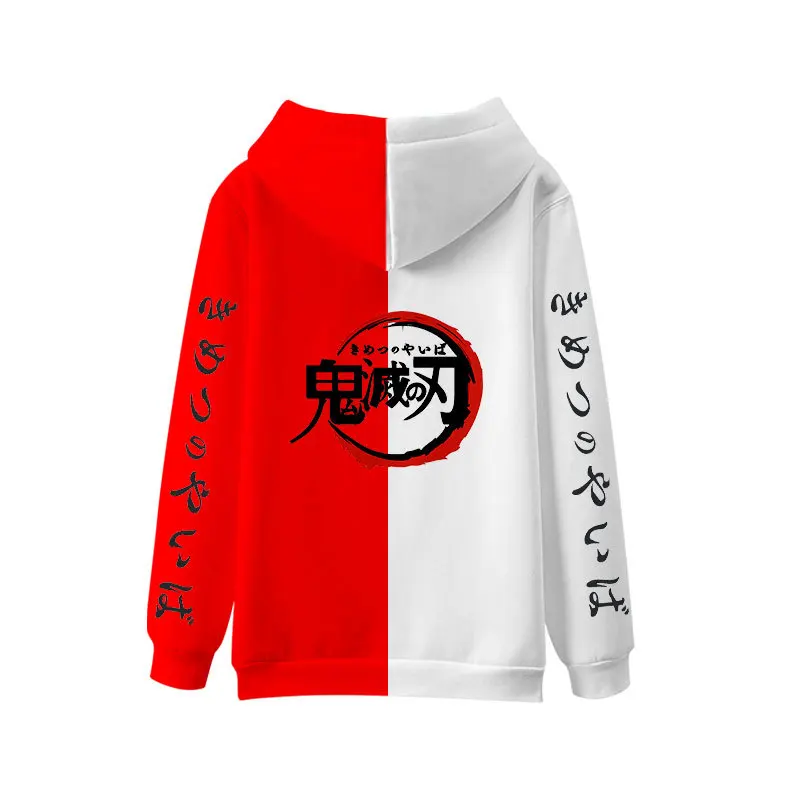 

Толстовка с капюшоном для мальчиков и девочек, худи красного и белого цвета с рассекающим демонов, одежда Аниме, толстовка большого размера ...