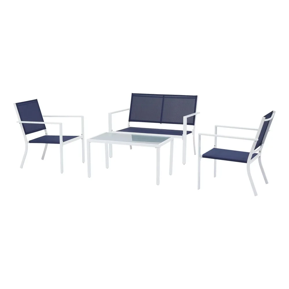 

Ridge 4-Piece Outdoor Conversation Set, Navy and White