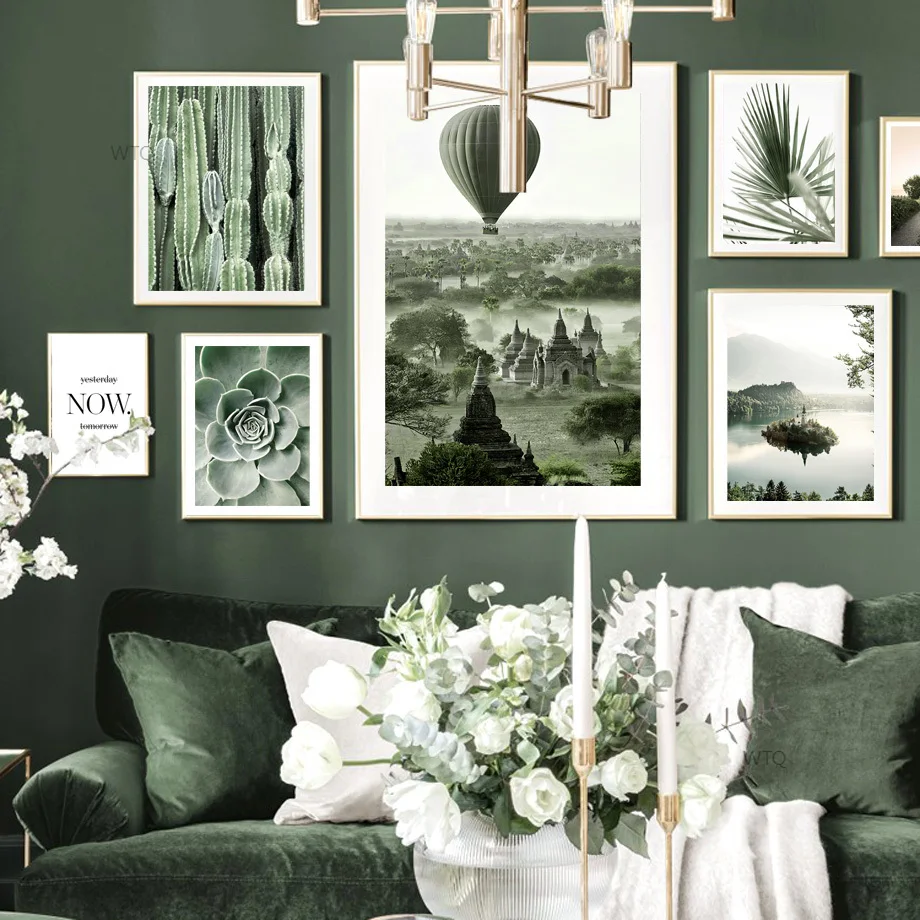 

Hot Air Balloon Cactus Agave Palm Leaves Lake Road Nordic Poster Wall Art Print Canvas Painting Decor Pictures For Living Room