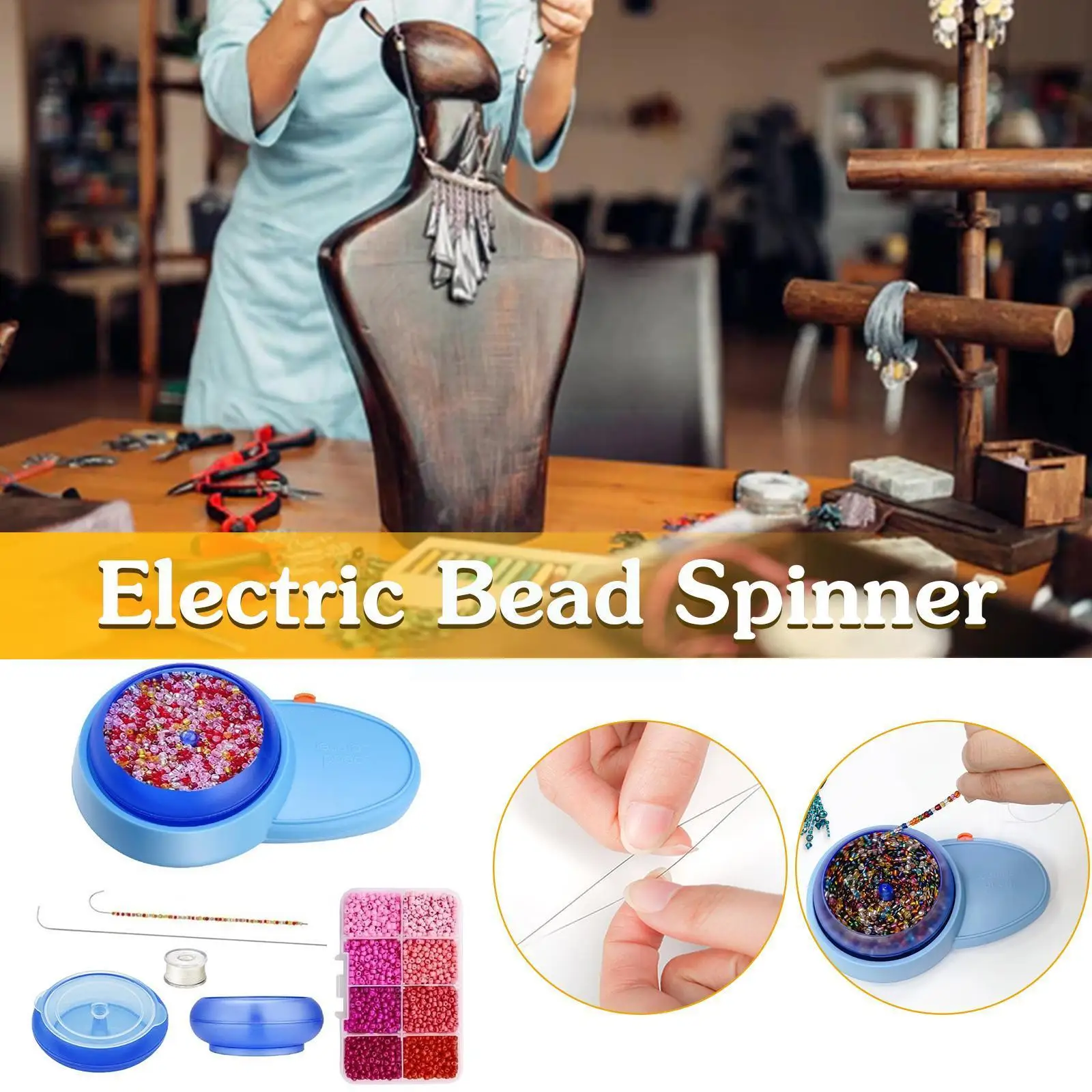 

Electric Bead Spinner Kit Loader With Needles Adjustable Speed Quickly Spin Beading Bowl For Bracelets Waist Bead Seed Bead M9w0
