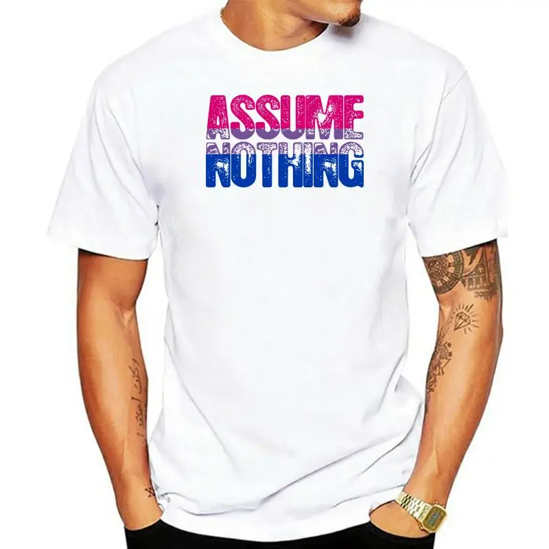 

bisexual pride assume nothing men s organic t shirt personalized tee shirt S-XXXL male Famous New Style Summer Style shirt