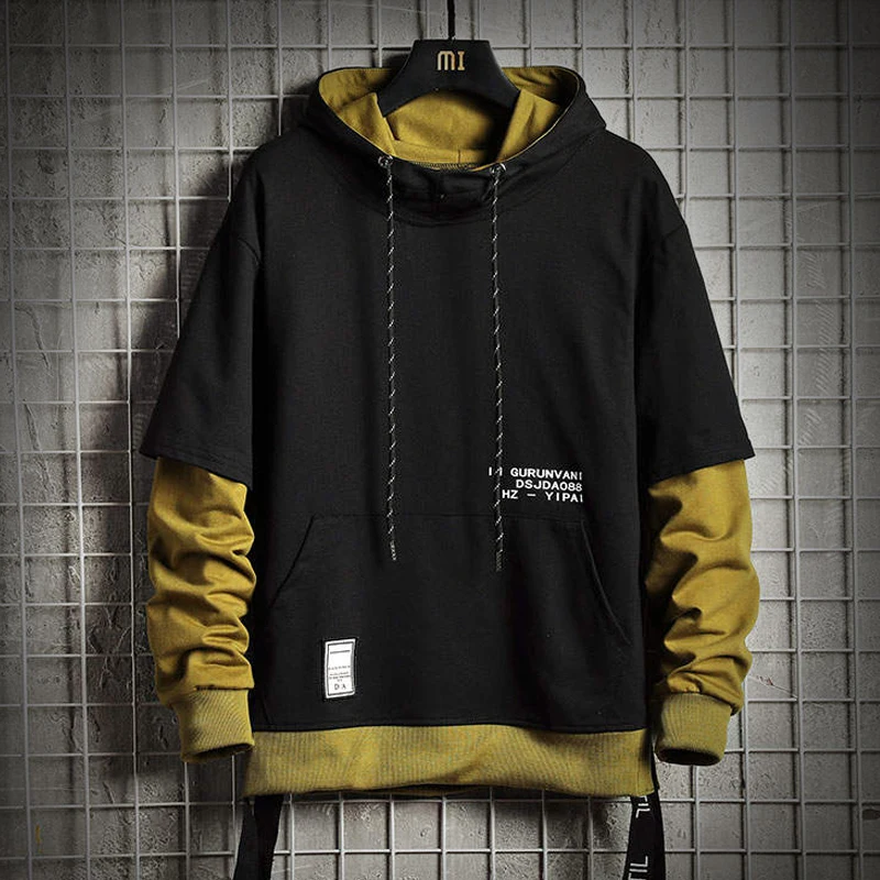 

Patchwork Hoodie Men High Street 2022 Harajuku Hooded Sweatshirts Mens Letter Print Hoodies Streetwear Hip Hop Pullover Hoodie