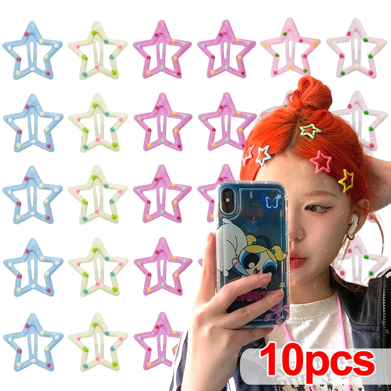 

10pcs Colorful Star BB Hairclip Y2K Girls Cute Star Barrettes Metal Snap Clips Hairpins Women Headdress Hair Jewelry Accessories