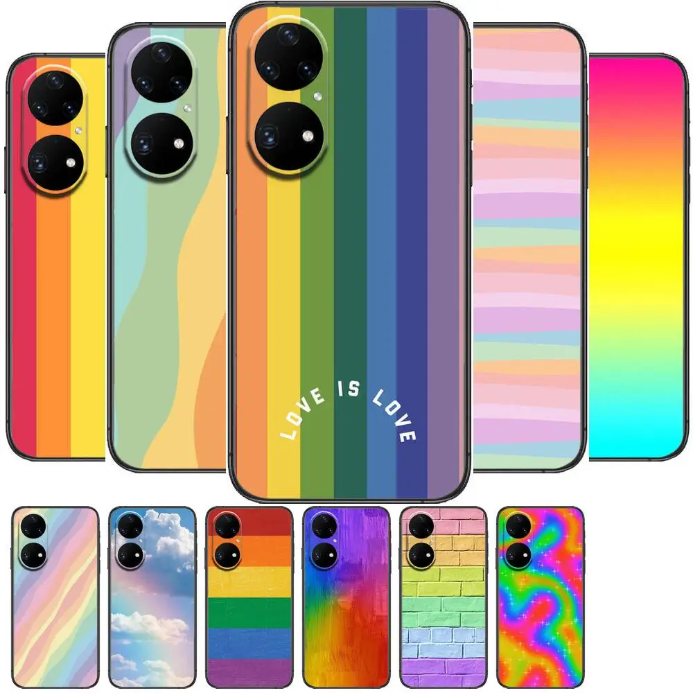 

Rainbow Phone Case For Huawei p50 P40 p30 P20 10 9 8 Lite E Pro Plus Black Etui Coque Painting Hoesjes comic fas