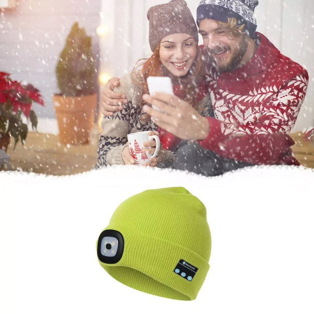 

Winter Beanie Hat Wireless V5.0 Smart Cap Headphone Headset With 4 LED Light Handfree Music Headphone New