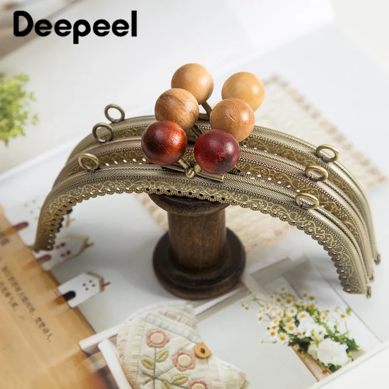 2pcs 12.5/16.5/20.5CM Wood Bead Head Metal Embossed Purse Frame for Bag Handles Wallet Kiss Clasps Diy Hardware Sewing Accessory | Багаж и
