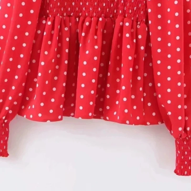 Женская рубашка в горошек с квадратным воротником и длинным рукавом S6589