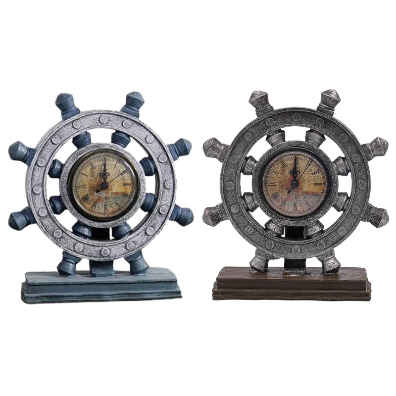 

European Style Rudder Vintage Clock Creative Desk Clocks Battery Powered for Home Living Room Bedroom Office Desktop