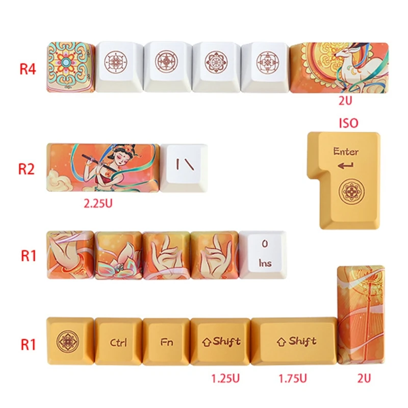 

R91A PBT OEM Profile Keycaps DYE-SUB 124 Keys Personalized Dunhuang Theme Keycaps for cherry MX Switch Mechanical Keyboard