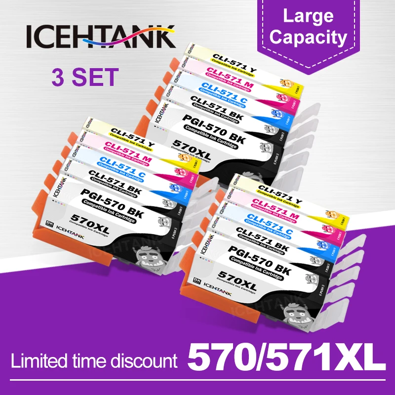 

ICEHTANK 3Set Ink Cartridge 570XL PGI570 CLI571 For Cannon PIXMA TS8050 TS8051 TS8052 TS8053 MG6800 MG5700 TS5055 TS9050 Printer