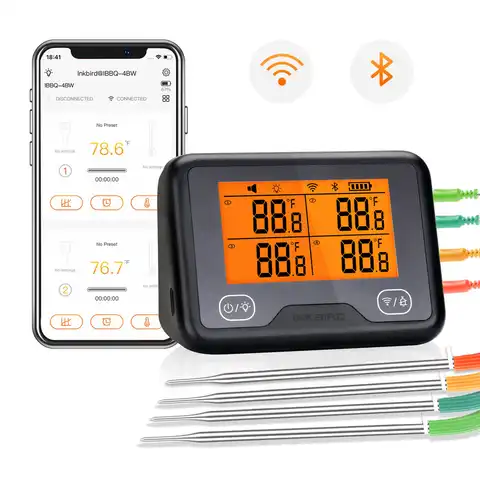 Умный термометр INKBIRD для дома и улицы, беспроводной кулинарный термометр с 4 датчиками температуры, Wi-Fi и Bluetooth монитором