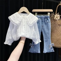 2 4 6 7 y girls clothing set 2022 new western style childrens spring and autumn clothes girls shirt jeans two piece set