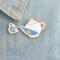 teapot fish tea cup brooches cartoon cup enamel pin goldfish travel needle shirt jacket animal icon child badge gift ornament