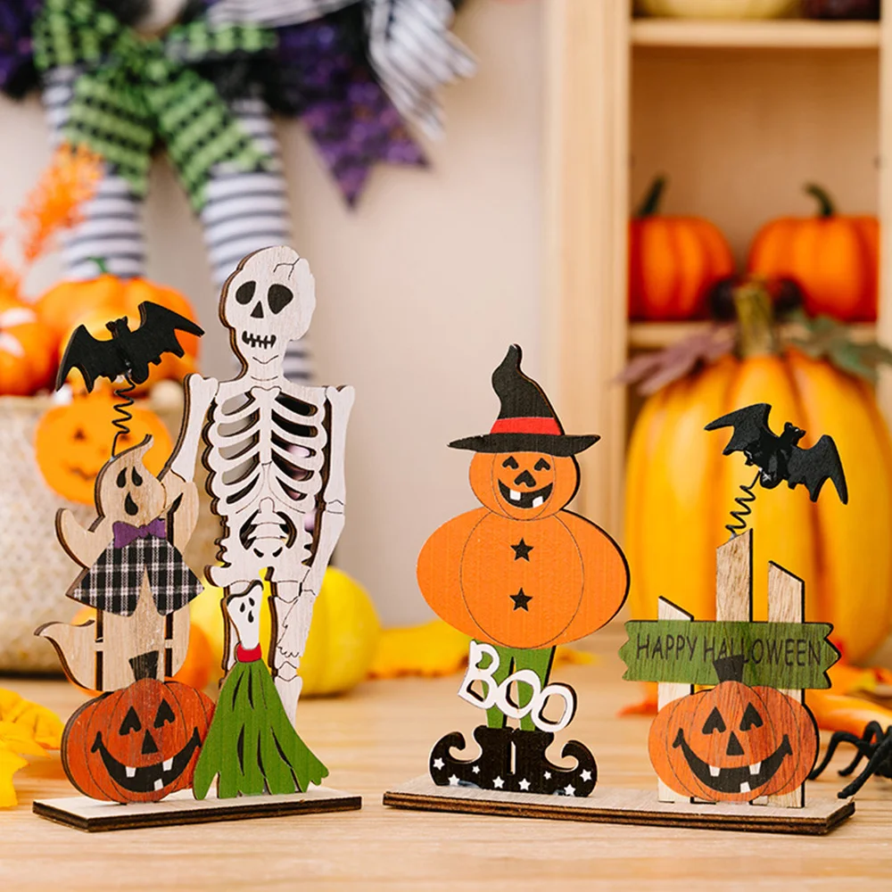 

Creative Spring Skeleton Halloween Wooden Desktop for Haunted House Festival Ghost Festival Pumpkin Bat Party Christmas Decor