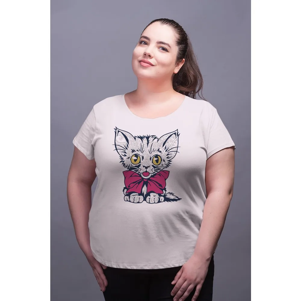 

Женская хлопковая Футболка большого размера Dorlie Wear Papyonlu Cat