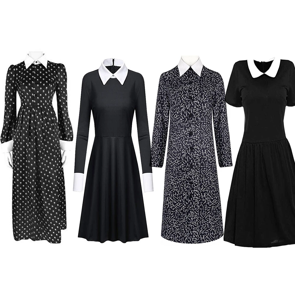 

Wednesday Cosplay Addams Costume Black Dress Fantasia Ladies Halloween Carnival Costume For Women Disguise Role Play