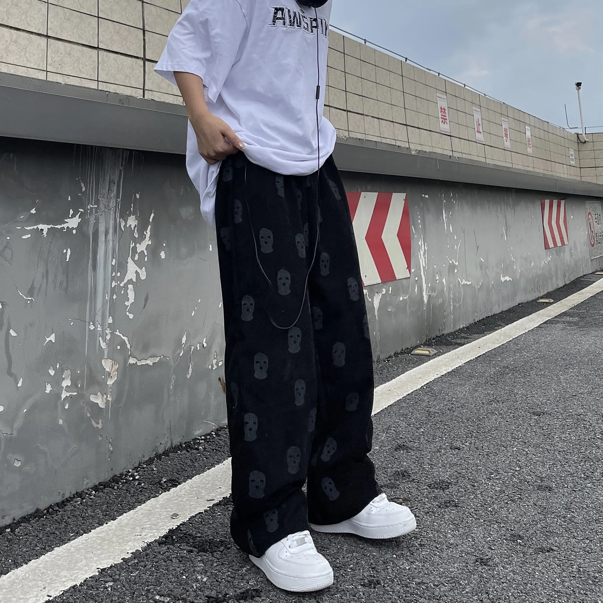 Pants Women Summer Ladies Full Length Trousers Loose High Waist Casual Skulls Drawstring Fashion Popular Preppy Korean Style