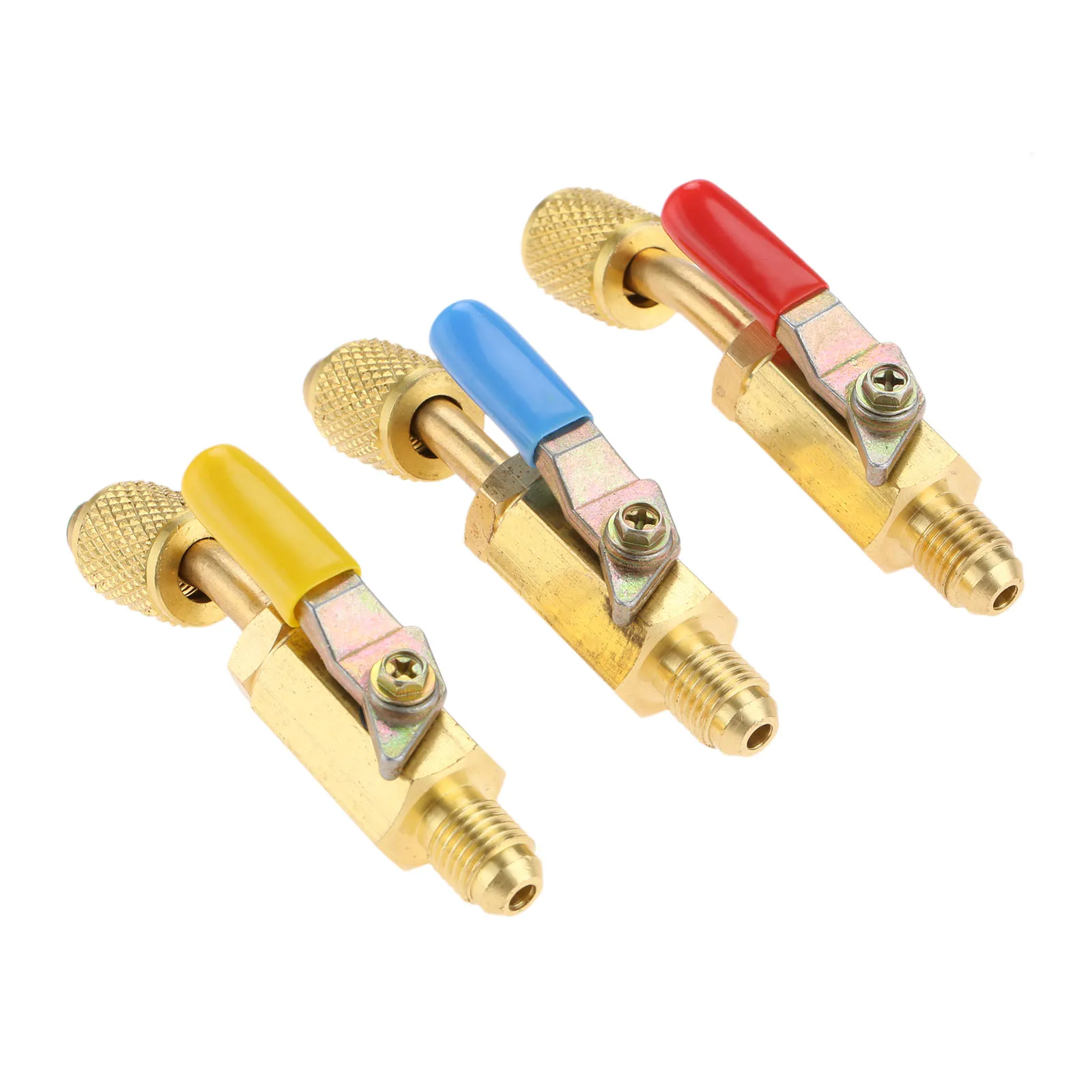 

3Pcs 45 Degrees Angled Type Adapter with Ball Valve Brass Manual Shut-off Valve 1/4" SAE Fit for R134a R22 R12 R410a Hoses