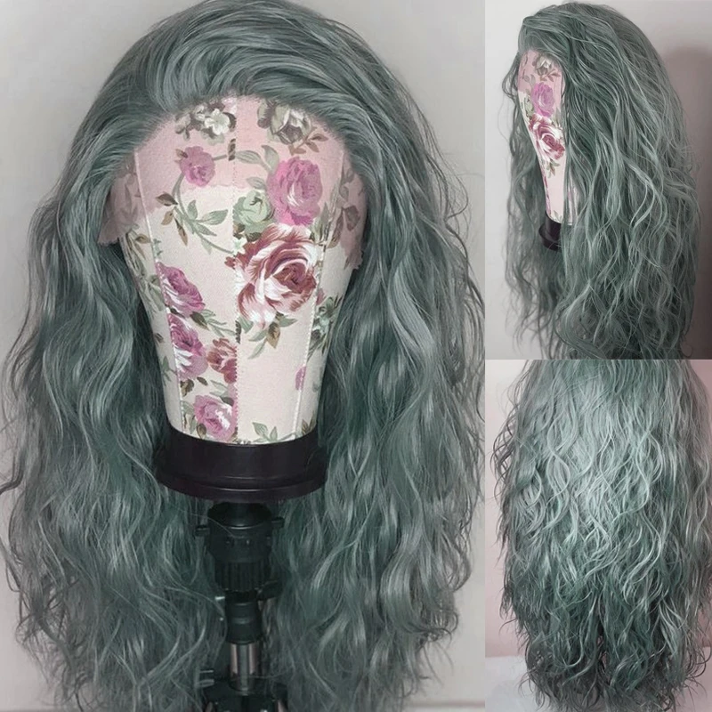 

AIMEYA Ash Green Lace Front Wigs for Women Girls 13x4 Loose Curly Free Part Pre Plucked Natural Hairline Synthetic Cosplay Wigs