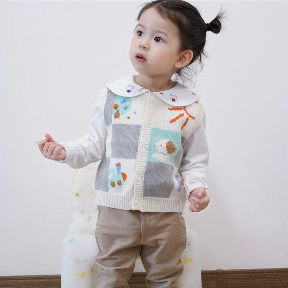 

2-5T kids sweater autumn 2022 boys' vest and girls' vest 50% wool high quality sweater cartoon pattern top
