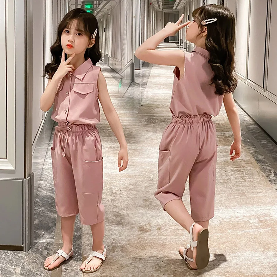 

Summer Baby Girls Clothes Sets Sleeveless T-shirt + Pants 2PCS Fashion Children's Clothing Suits Kids Outfits 4 6 7 8 10 12 Year