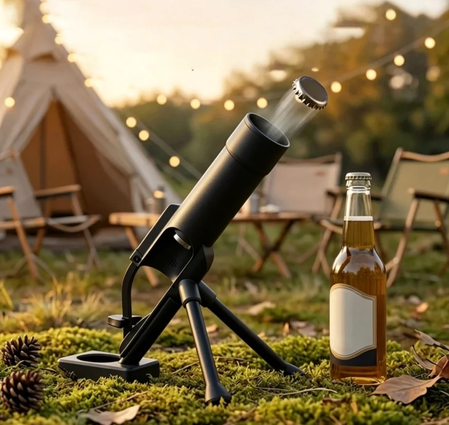 Фото Открывалка для пивных бутылок Hand Free Mortar Beer Opener, подходит для бутылок объемом 330 мл, креативный инструмент для выброса крышек, для домашнего бара, пикника на заднем дворе, украшение для вечеринок, гаджет. №1