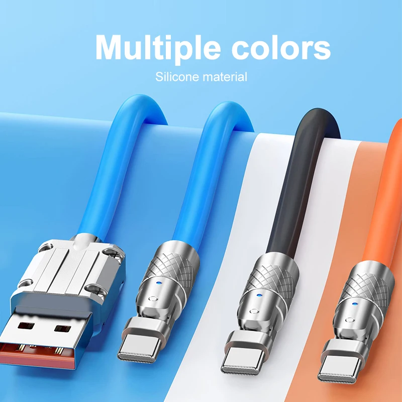 180° Rotatable usb Type C cable fast charging 120W 6A  Liquid Silicone Cable Wire For Xiaomi Huawei Samsung USB Bold Data Line