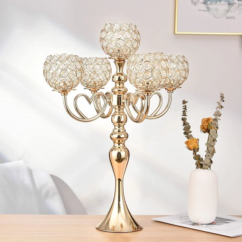 

5 Head Glass Candle Holders Candelabra Crystal Metal Candlestick Stand Halloween Decorative Dining Room Table Centerpiece