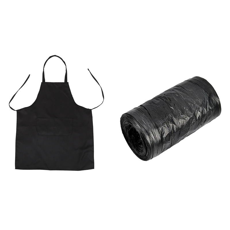 

1X Unisex 2 Pocket Black Kitchen Apron Bib, One Size In Medium & 1 Rolls 50 X 46 Cm Garbage Bags