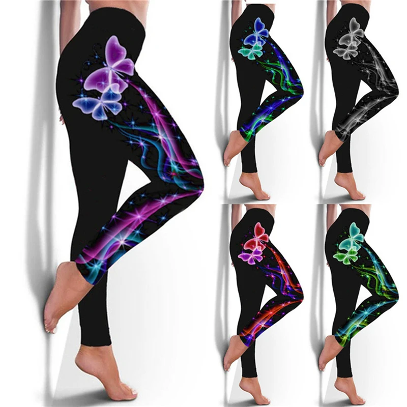 Sport Leggings Women High Waist 3D Butterfly Printed Tights Yoga Pants Gym Legging Femme Workout Leggins Sexy Slim Fitness Pant