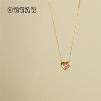 korea simple pink zircon heart necklace clavicle chain for women stainless steel 18k gold plated jewelry