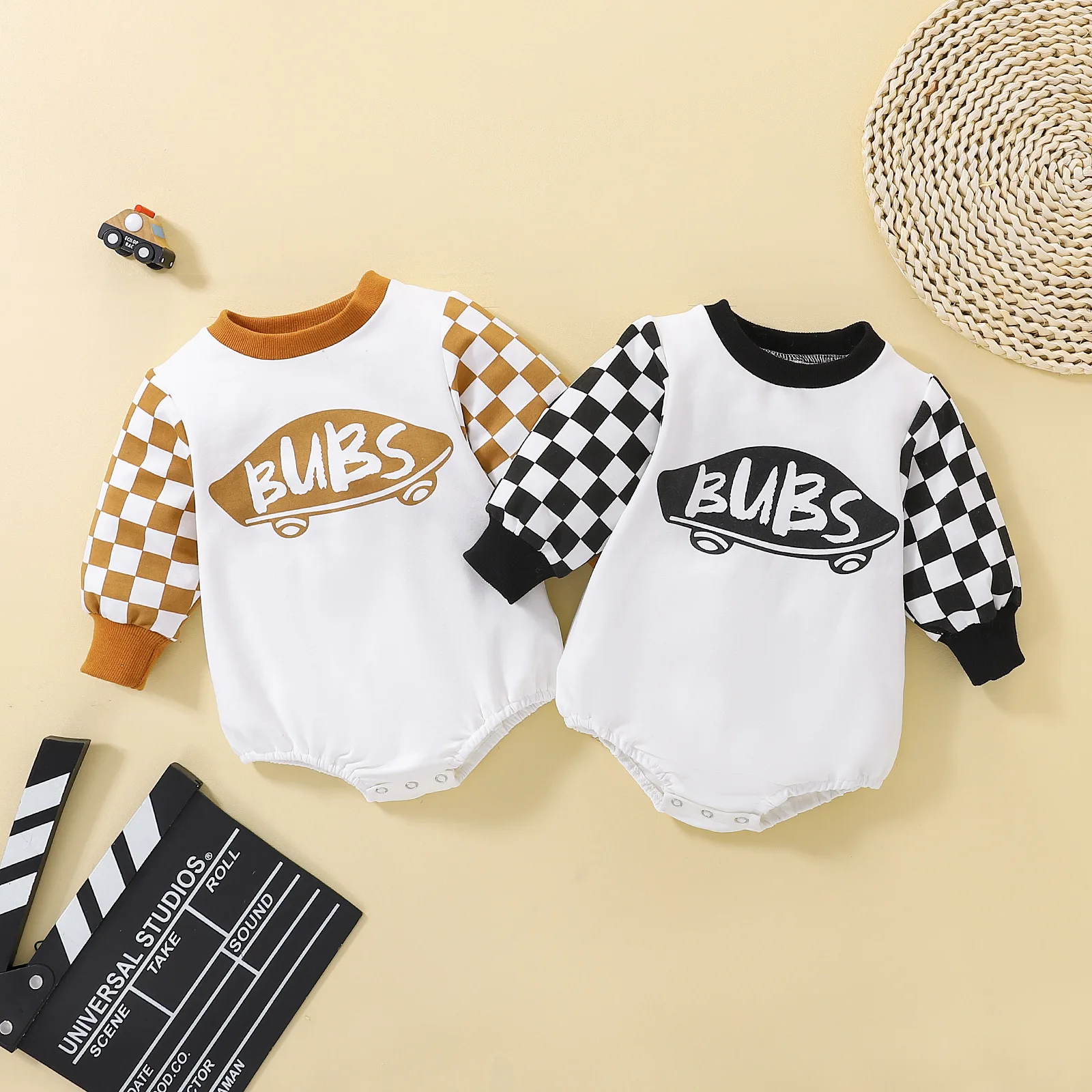 

0-24M Cotton Plaid Long Sleeve Letter Printed Baby Romper Bodysuit Baby Girl Boy Clothes New Born Fall Clothes