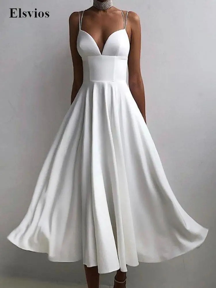 

High Fashion Women Satin Party Dress Solid Elegant Sleeveless Office Lady Long Dress Sexy V Neck Sling Evening Dresses Vestidos