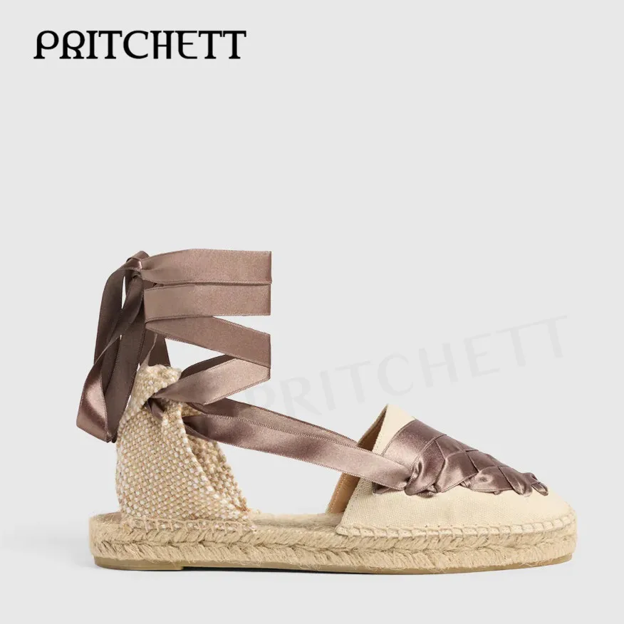 Color Matching Wedge Espadrille Women's Shoes Blue Ribbon Ankle Strap Hollow Baotou Platform Sandals Woven Fashion Women's Shoes