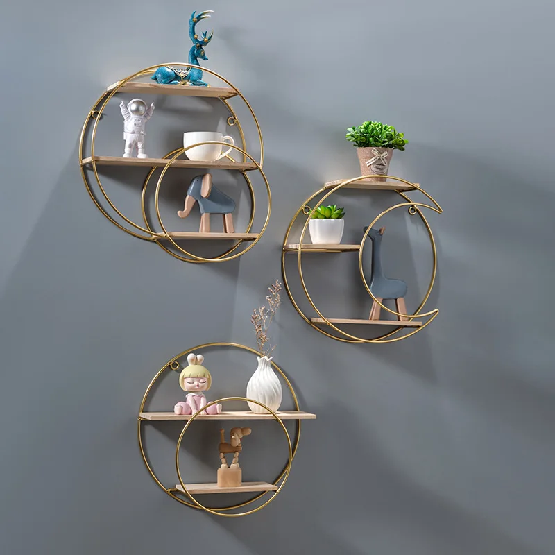 

3-Layer Metal Iron Living Room Decorative Storage Rack Modern Simple Wall Hangers Shelf Wooden Decoration for Home Creativity