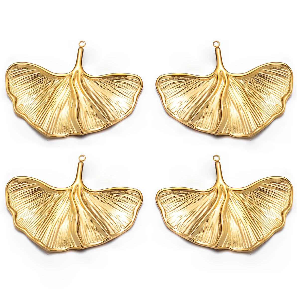 2pcs/lot Stainless Steel Ginkgo Biloba Gold Color Pendants Charms for DIY Jewelry Making Earrings Findings Accessories