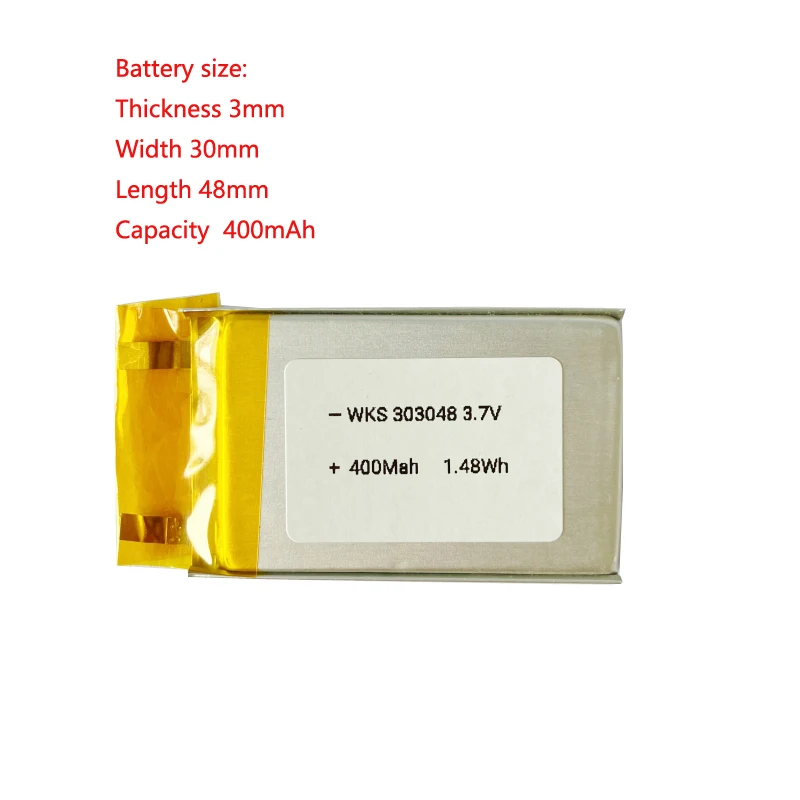 

Customizable 303048 3.7v 400mah Li-Ion Polymer Battery Without Protective Plate For Player, Dash Cam